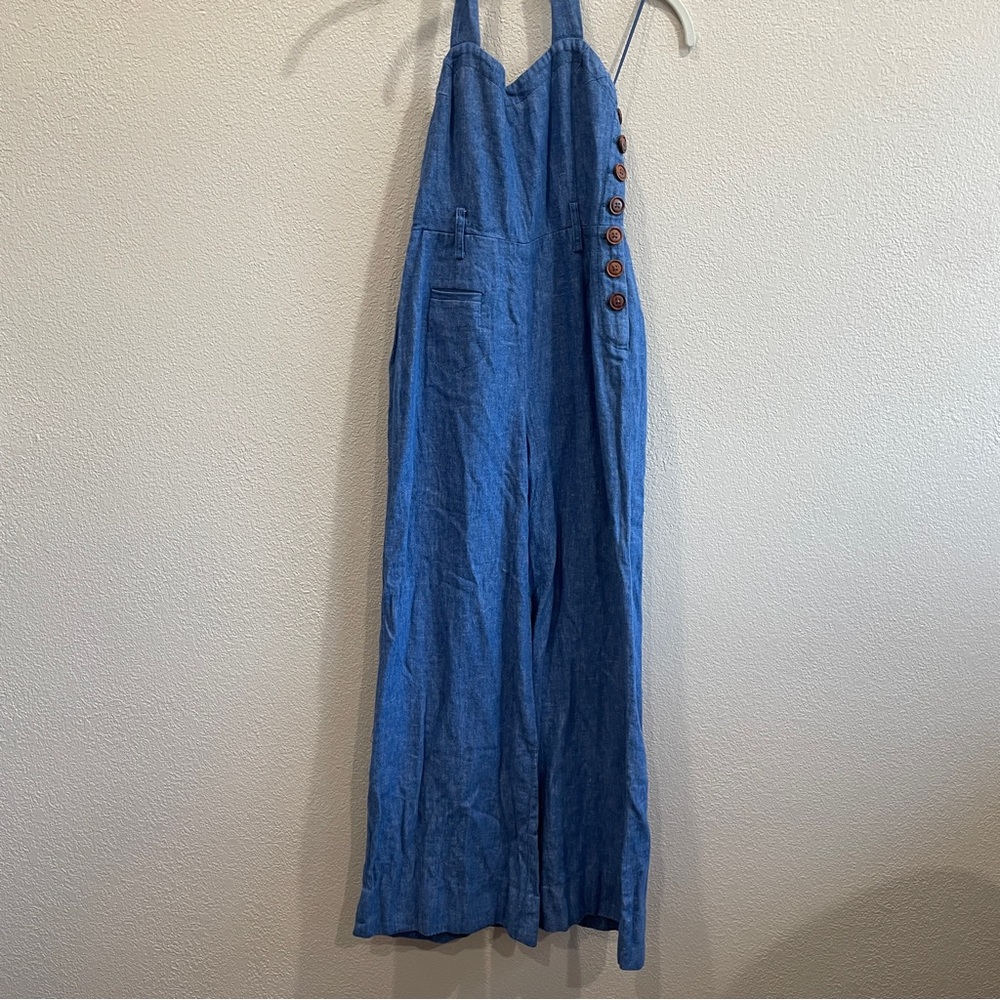 Anthropology Blue Halter Jumpsuit